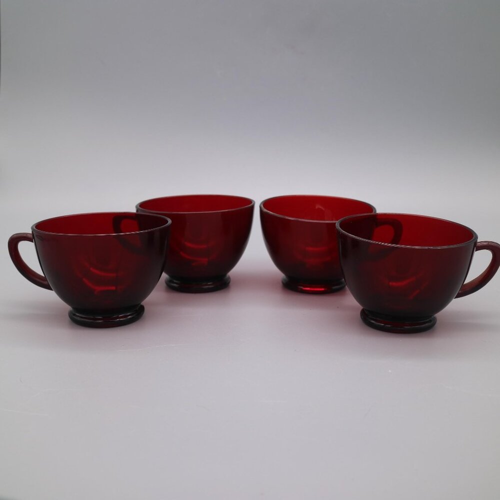 Vintage Circa 1940’s Anchor Hocking Royal Ruby Glass Tea Cups (Set of 4)